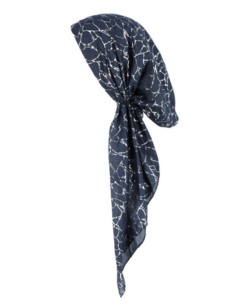 Lizi Headwear Navy/Silver Marble Foil Pre-Tied Bandanna myselflingerie.com